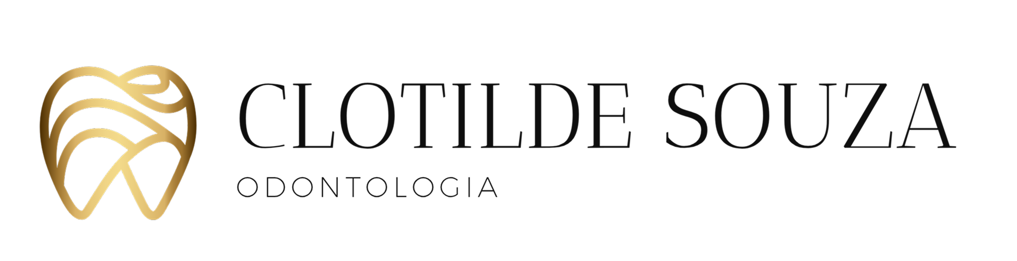 Logotipo Dra. Clotilde de Souza Odontologia, símbolo de dente estilizado em dourado com tipografia serifa elegante, identidade visual sofisticada de clínica odontológica premium